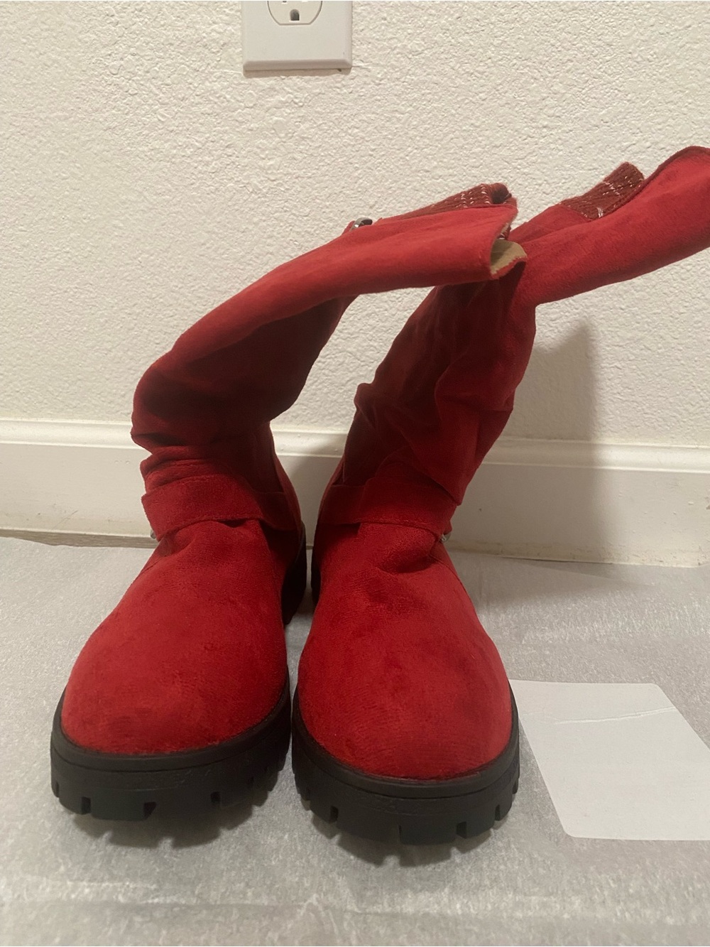 Women's Red Suede Mid-Calf Boots